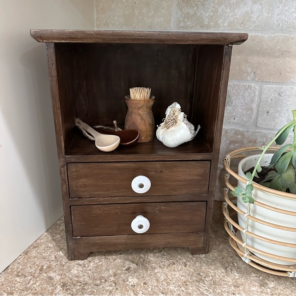 Vintage Rustic Primitive 2 Drawer Spice Rack Countertop Apothecary Cabinet Wood - Picture 6 of 16